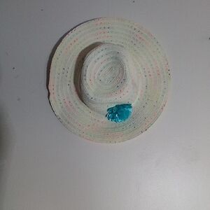 Gymboree Cream Straw Sun Hat with Teal Band and Multicolor Speckles size 4T-5T